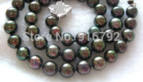 

(B0324) CLASSIC 10mm ROUND peacock black natural freshwater pearls necklace