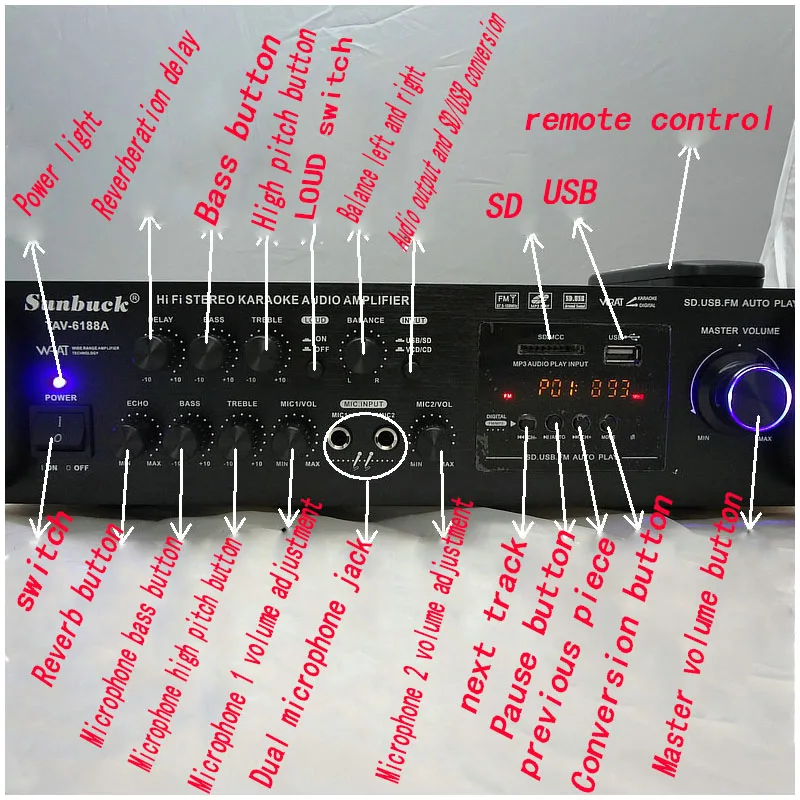 Карта памяти SD USB FM аудио автомобильный усилитель 20 Гц-40 кГц 200 Вт* 2 12v 220v класса люкс TAV-6188BT высокое Мощность встроенного модуля Bluetooth усилителя