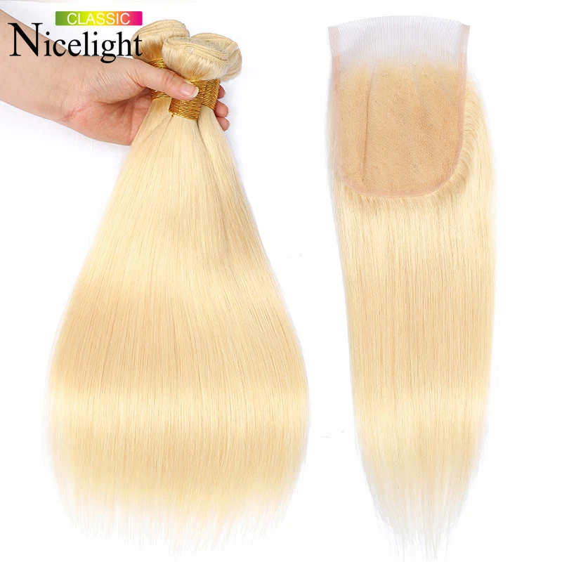 

Blonde Hair 3 Bundles With Closure Straight Hair With Closure 613 Hair Closure With Bundles Indian Nicelight Remy 100%Human Hair
