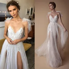 Vestido de festa, высококачественное свадебное платье es, шикарное свадебное платье с v-образным вырезом на бретелях, расшитое бисером, из тюля, свадебное платье в стиле бохо