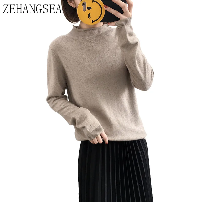 

ZEHANGSEA-Autumn and winter 18 new ladies cashmere sweater solid color loose pullover women's simple comfortable sweater
