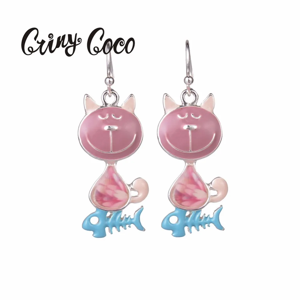 

2019 Hot Drop Earrings Long Cartoon Cat Fish Dangle Earring for Women Ladies Teens Charm Accessories Enamel Kids Jewelry New