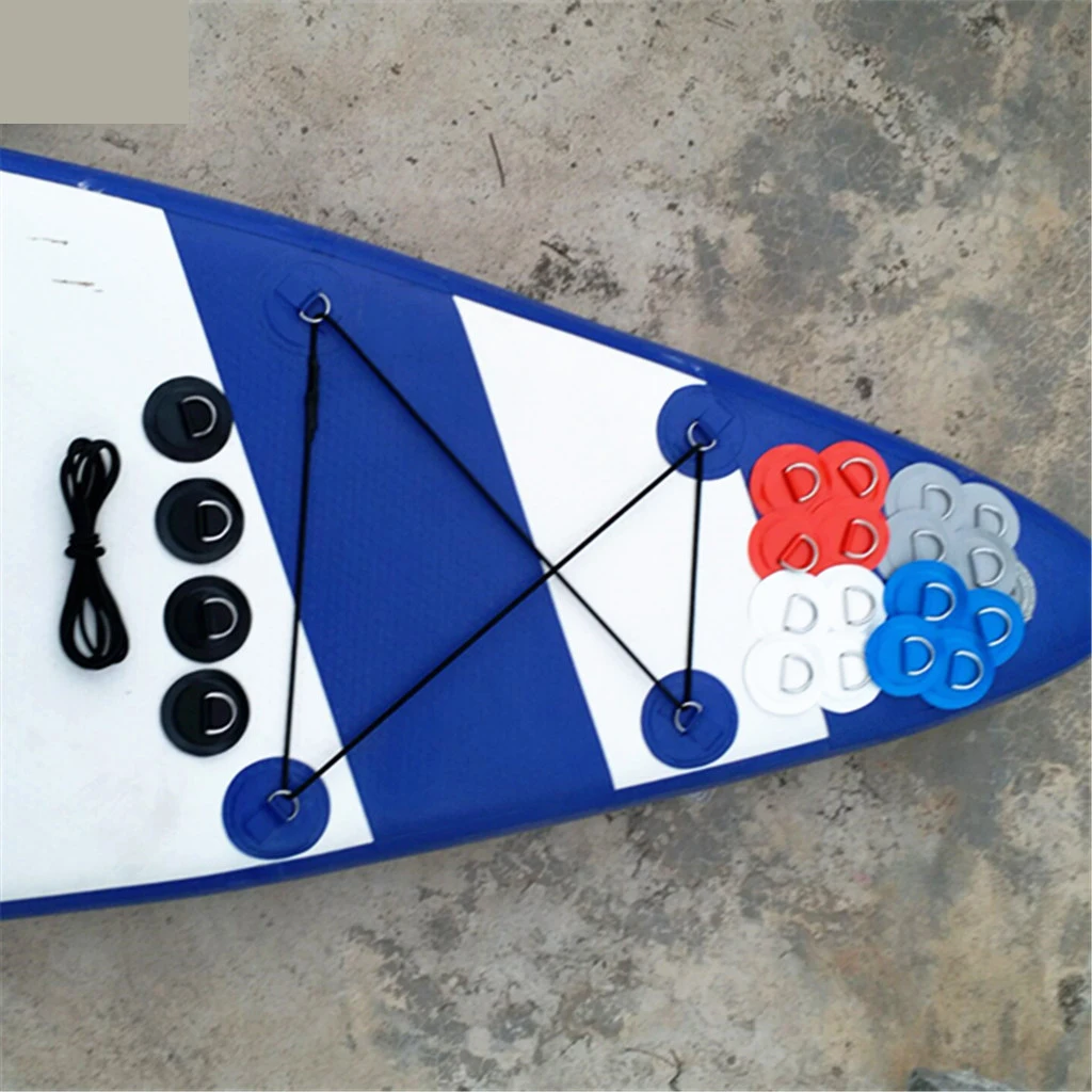 4Pcs D Ring Pad PVC Patch Boat Deck Rigging Black Elastic Bungee Rope Kit For Stand Up Paddle Board SUP Deck Attachment Tools