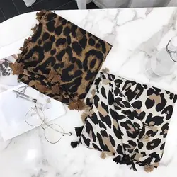 Winfox мода животных печати Leopard шарф Кашемир Для женщин зима негабаритных женский кисточкой Одеяло шаль Sjaal