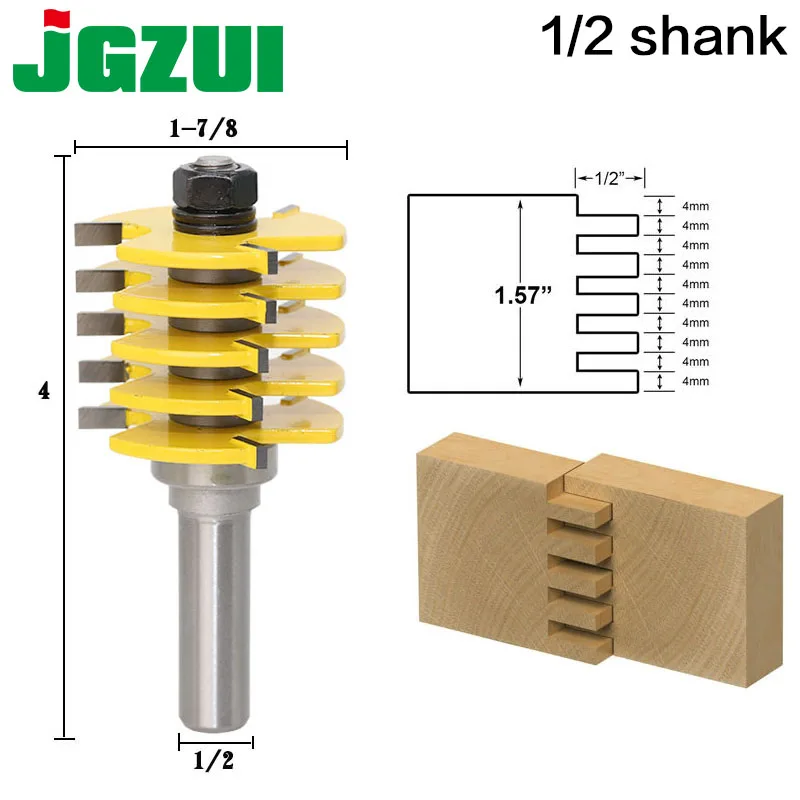 1pc Box Joint Router Bit Adjustable 5 Blade 3 Flute 1/2" Shank For Wood