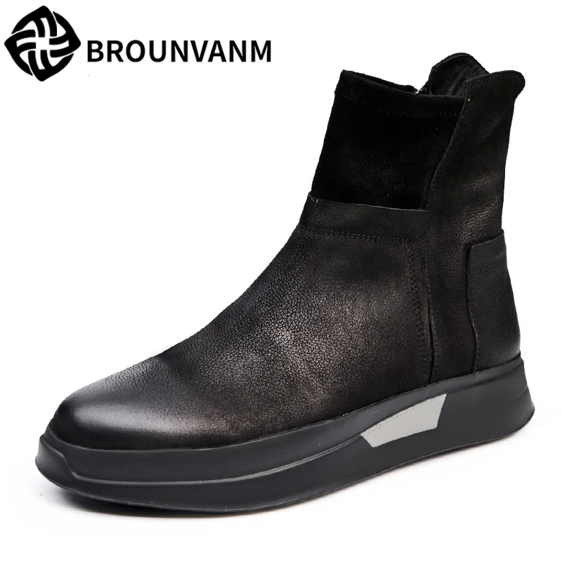 

Autumn and winter men leather shoes retro British increased thick soled shoes all-match zipper boots breathable
