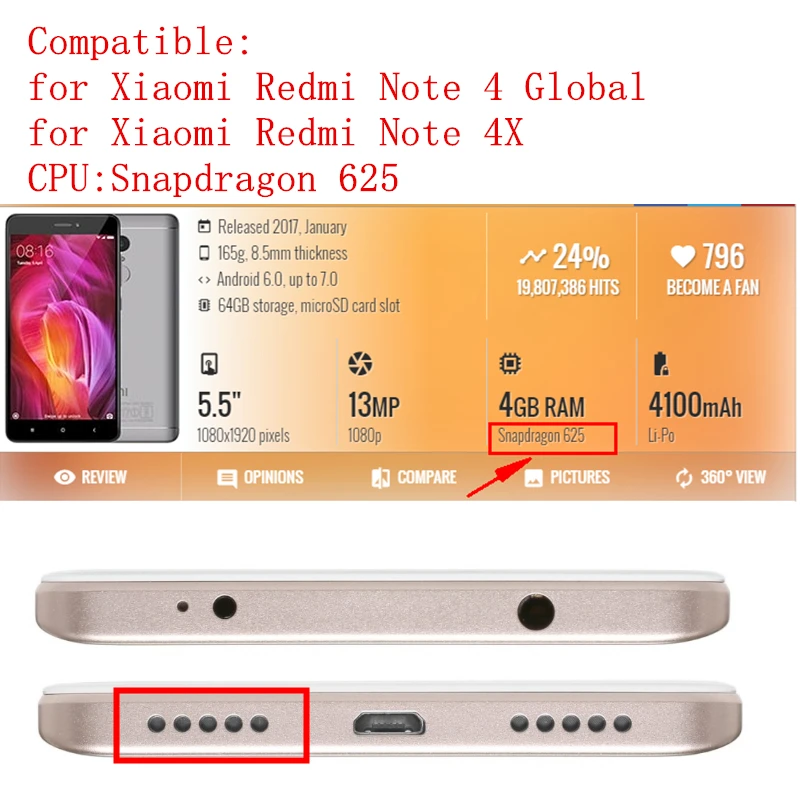 2 шт для Xiaomi Redmi Note 4 Global/Note 4X3 GB задняя камера Стекло Объектив Основная камера Стекло Объектив Замена Ремонт Запасные части