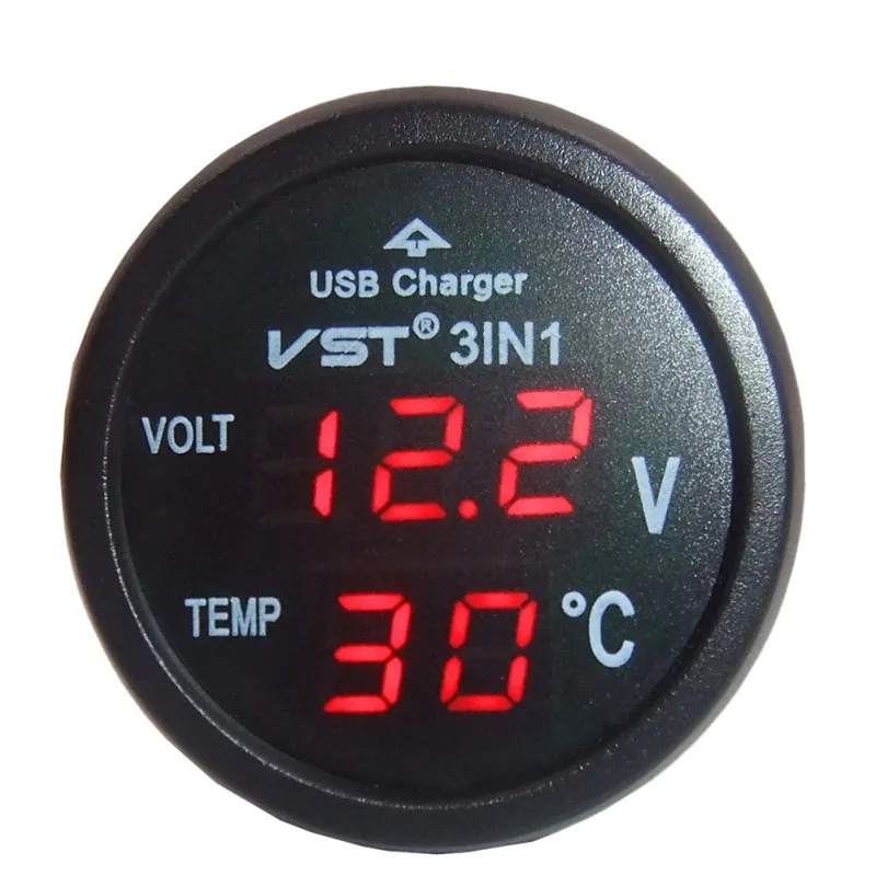 

Newest 3 In 1 Digital LED Car Voltmeter Thermometer Auto Car USB Charger 12V/24V Temperature Meter Voltmeter Cigarette Lighter
