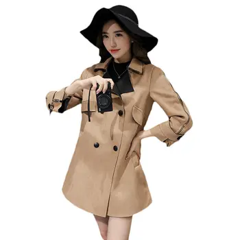 

2019 Spring Autumn New Korean Windbreaker Women's Fashion Lapel Casual Large Size Casacos Long Section Suede Coat Trench LQ674