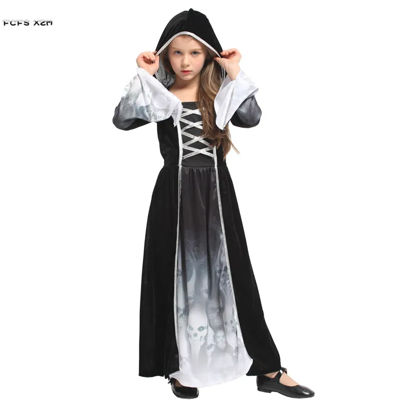 

M-XL Girls Skeleton Scary Cosplays Kids Children Halloween Witch Ghost Costumes Purim Carnival Masquerade Role play party dress