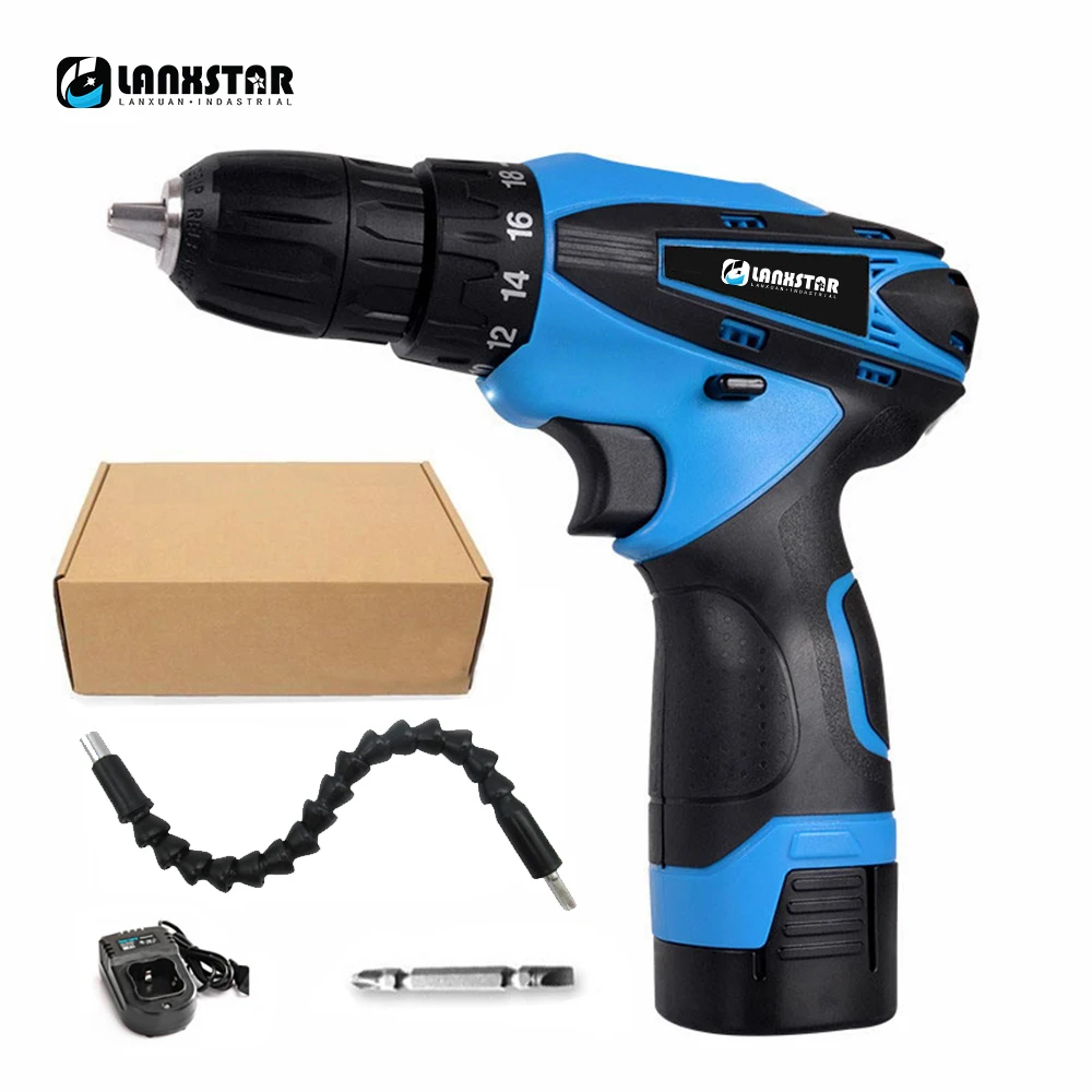 

Lanxstar 16.8vRechargeable Lithium Battery household charging drilling wood Electric Drill Cordless Screwdriver gun Power tools