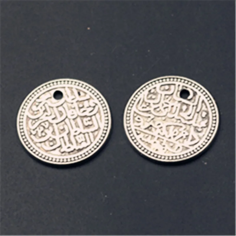 

WKOUD 6pcs Antique Silver Islamic scriptures text round tablets earrings DIY jewelry retro alloy pendant A781