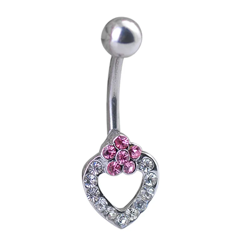 Women Heart Plum Blossom Belly Button Navel Bar Barbell Body Piercing Jewelry Piercing Navel