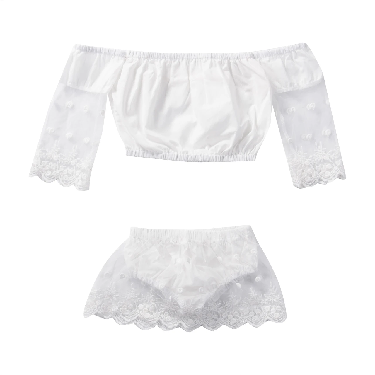 

Pudcoco Baby Girls Summer Clothes Children Clothing Cold Shoulder Lace Crop Top and Briefs
