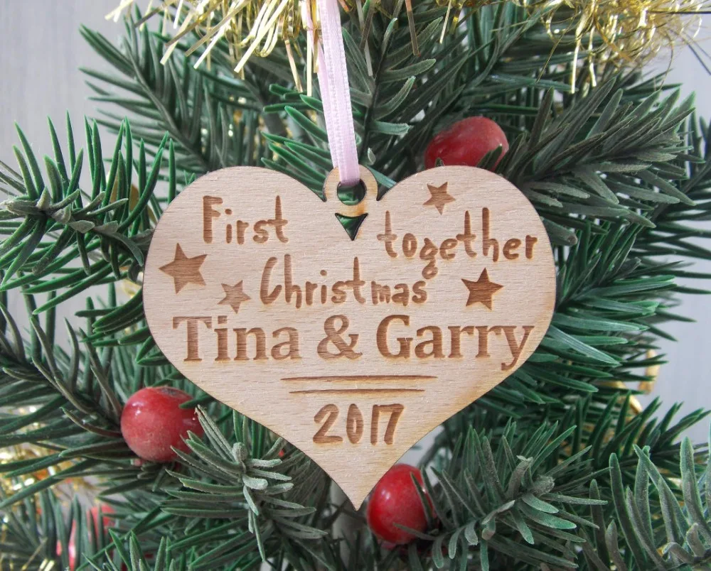 Personalized Wooden Heart Our First Family With Branch Christmas