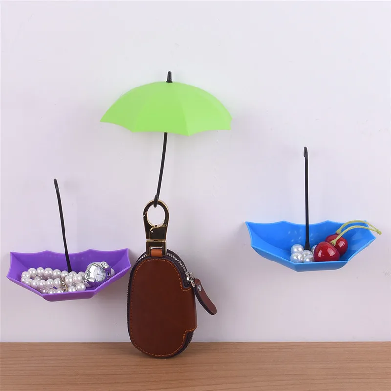 

3Pcs Colorful Umbrella Wall Sticky Nail-free Hook Key Hair Pin Holder Organizer Decorative Brand New Home Storage For Sundries