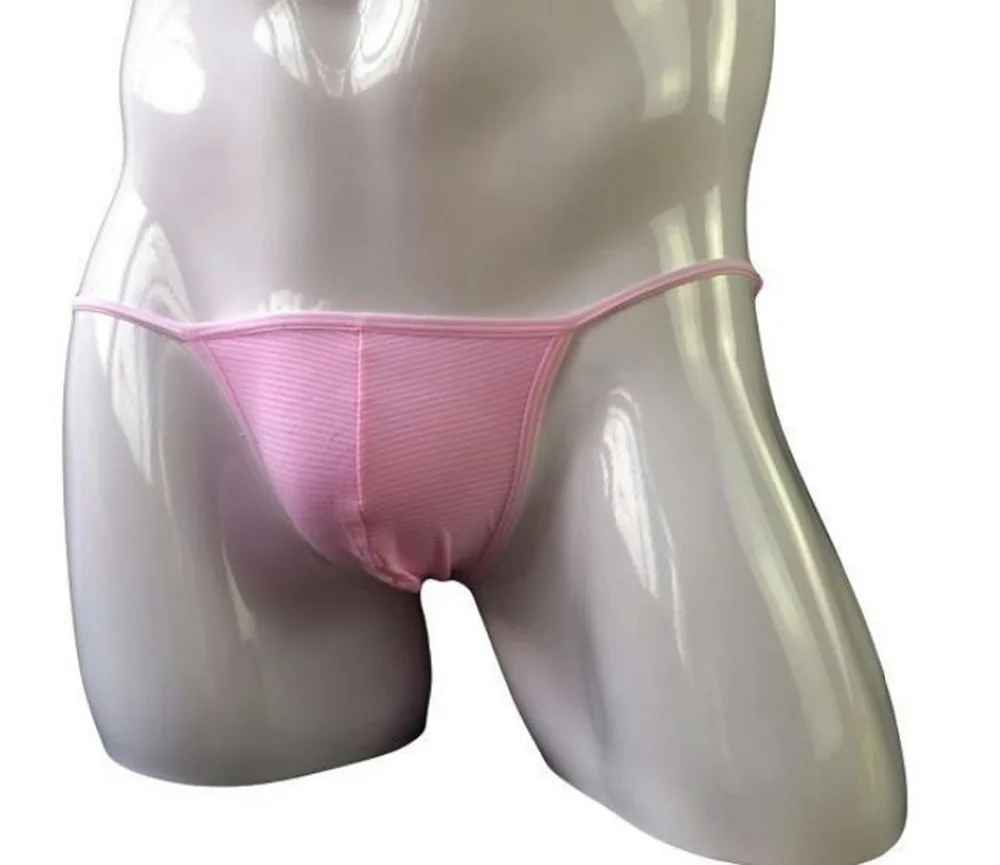 

Low rise pink strips men's sexy underwear uttocks thong and s string panties small cock pouch ZJH908t