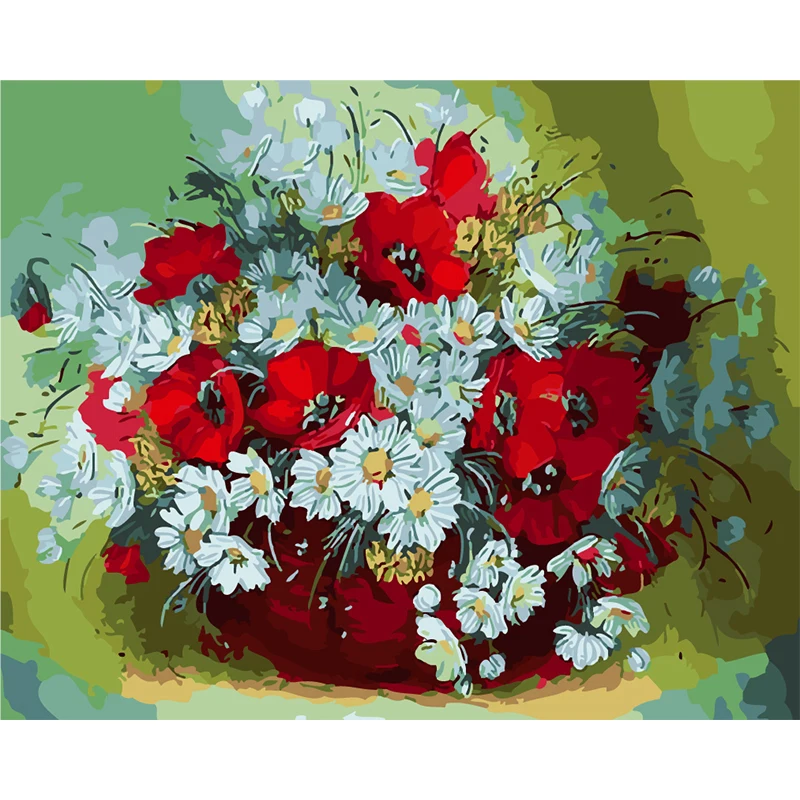 

DIY Oil Painting Paint By Number Canvas Picture Home Wall Decor Red Flower Drawing Coloring Paint Craft Painting By Numbers