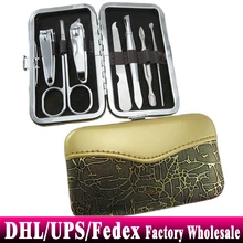 DHL/FedEx 100 шт/партия Портативный маникюрный набор из нержавеющей стали для дизайна ногтей с коробка из искусственной кожи+ дорожный мини-резак для ногтей