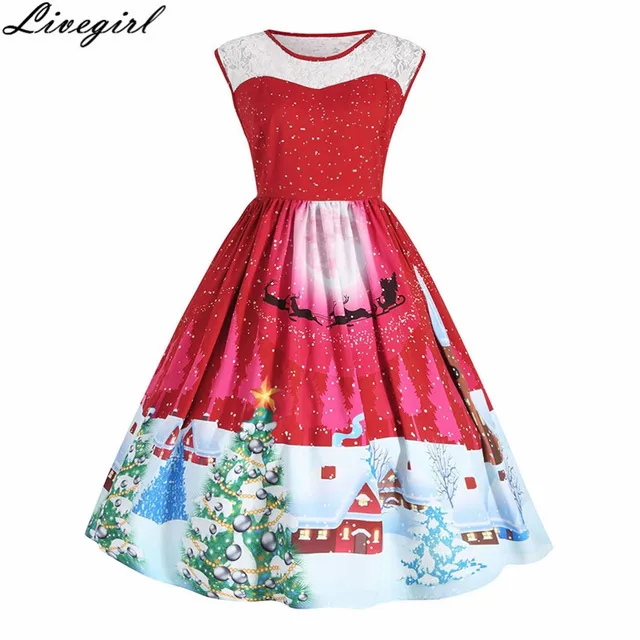 vintage christmas printing dress women sleeveless o neck elegant party sexy dresses retro 50s robe - Vintage Christmas Dress vintage christmas printing dress women sleeveless o neck elegant party sexy dresses retro 50s robe - Vintage Christmas Dress