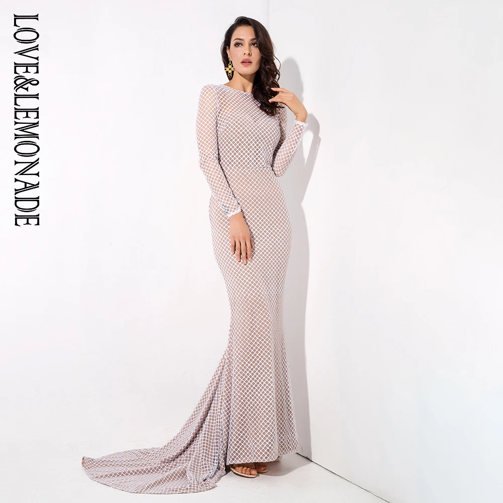 Blanc Lm1078 Longues Ouvert Manches Limonade Robe Treillis Perles Amour Dos Et Longue 7wq4ff