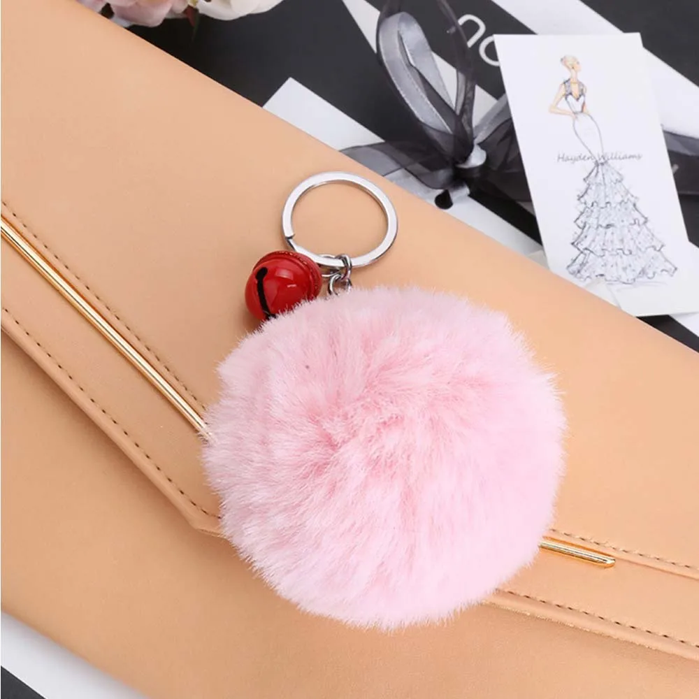 Kawaii Cartoon Unicorn Plush Keychain Fur Ball Pompons Key Ring Car Purse Bag Pendant Plush Toy - Color: ball