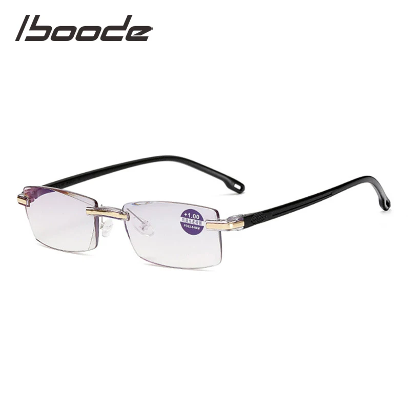

IBOODE Square Frameless Anti Blue Light Reading Glasses Women Men Rimless Presbyopic Eyeglasses Female Male Eyewear Spectacles