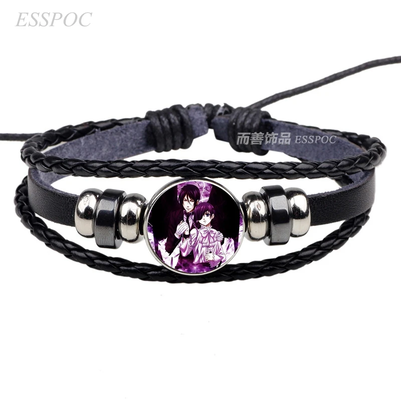 Anime Black Butler Cosplay Bracelet Black Leather Bracelet