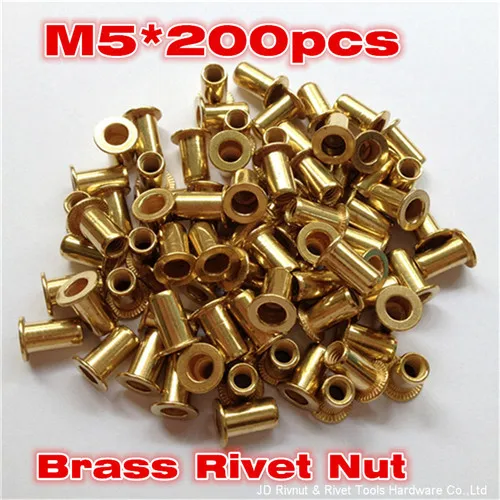 M5 Brass Rivet Nut 200pcs Open end flat head Insert nut Metric brass