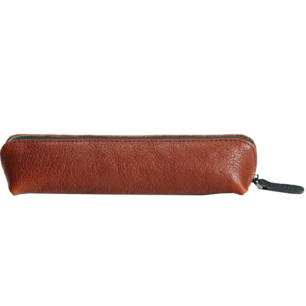 

School Retro PU Leather Storage Stationery Purse Organizer Zipper Luxury Solid Make Up Bag Pencil Case Pouch Office