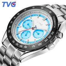 TVG мужские часы люксовый бренд полностью Стальные кварцевые наручные часы для мужчин модные мужские многофункциональные часы Relogio Masculino