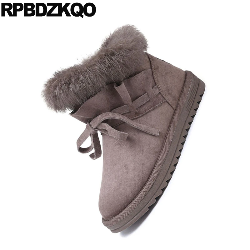 Peludo Gamuza Arco Otoño Australiano Casual Botines camel Visón Mujeres En Tobillo gris Redonda Punta Zapatos Deslizamiento Nieve Diseñador Negro Invierno Botas Piel TxwqUWf0g