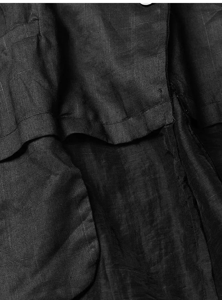 Темный хлопковый льняной костюм длинный плащ пальто японская личность прилив мужской колено Халаты пальто