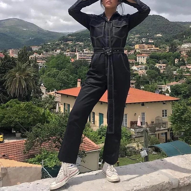 Женский джинсовый комбинезон TWOTWINSTYLE Облегающий с длинным рукавом и карманами в
