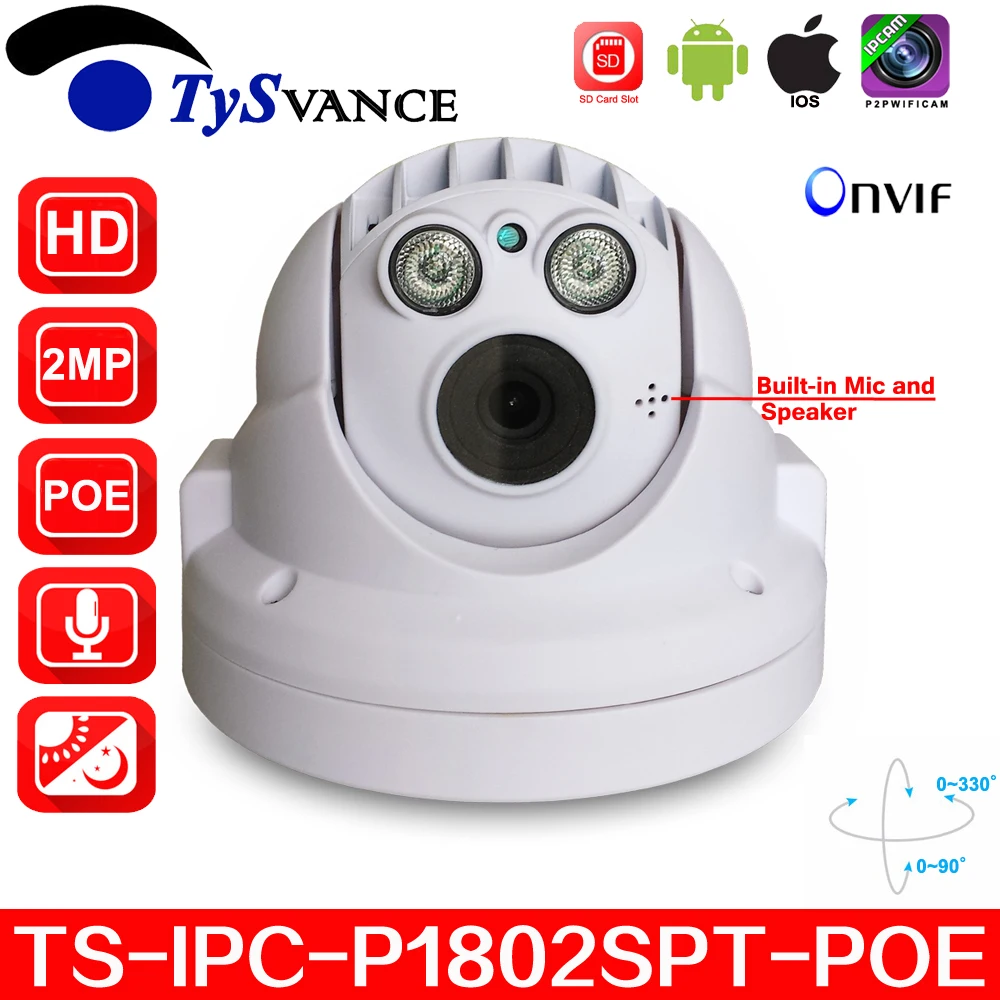 

new TS-IPC-P1802SPT-POE Full HD 1080P 2.0MP Pan Tilt MINI PTZ Dome IP Camera with POE SD Card Slot IR ONVIF Two Way Audio