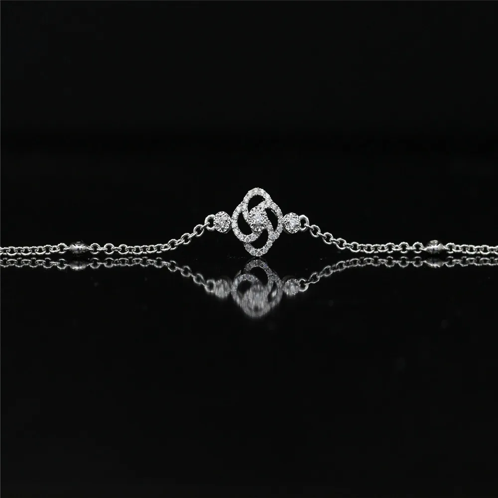 

LASAMERO 0.184CTW Luxury Gold Heart Shape Bracelet Natural Diamond Crystal Bracelet 18K Gold Half Circle Diamond Bracelet