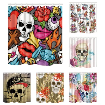 

Sugar Skull Shower Curtains High Quality Bath Screens Home Decoration Polyester Fabric Waterproof and Mildew Proof with 12 Hooks