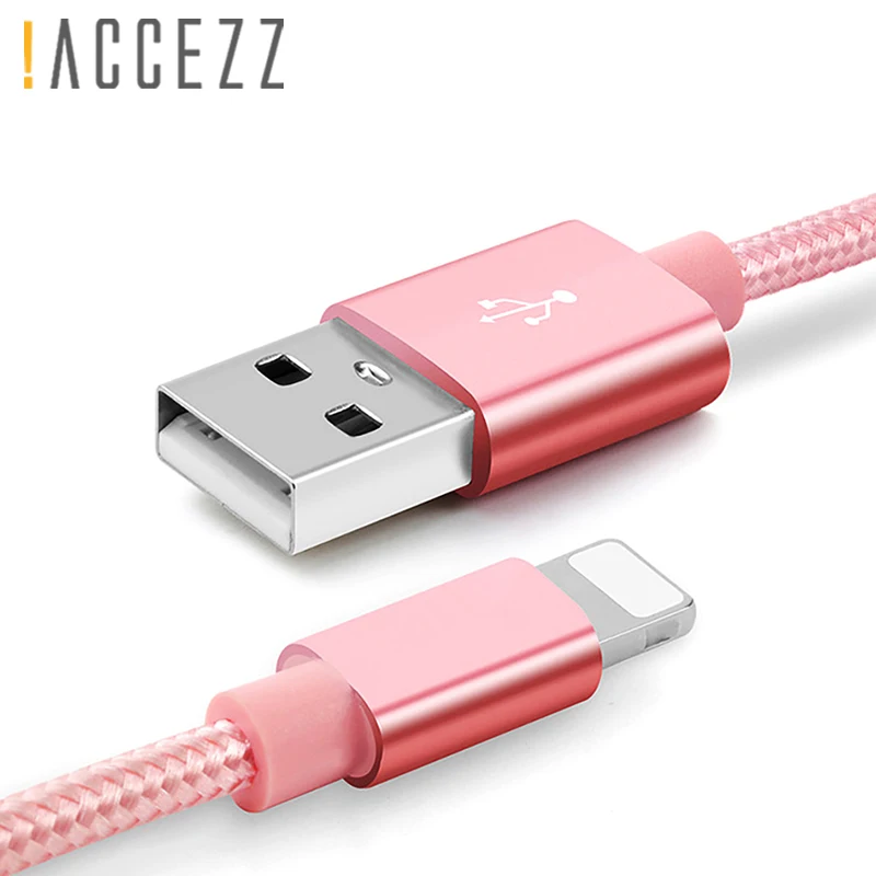 ! ACCEZZ النايلون USB كابل الشاحن 2A ل فون XR XS ماكس 7 8 6 6 S 5 S باد البسيطة الإضاءة بيانات الهاتف المحمول تهمة سريع كابلات الحبل