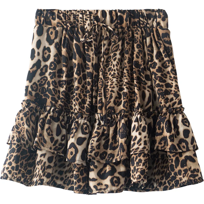 

2019 New Simple Version of The Fashion Lotus Leaf Leopard Skirt Skirt High Waist Was Thin A Word Pleated Nightclub Skirt Women