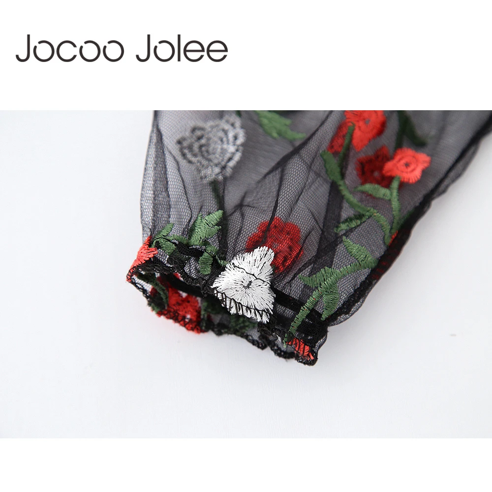 Jocoo Jolee See Through Blouses Women Sheer Mesh Top Flower Embroidery Summer Shirt female Tunic Korean Fashion Streetwear Blouses