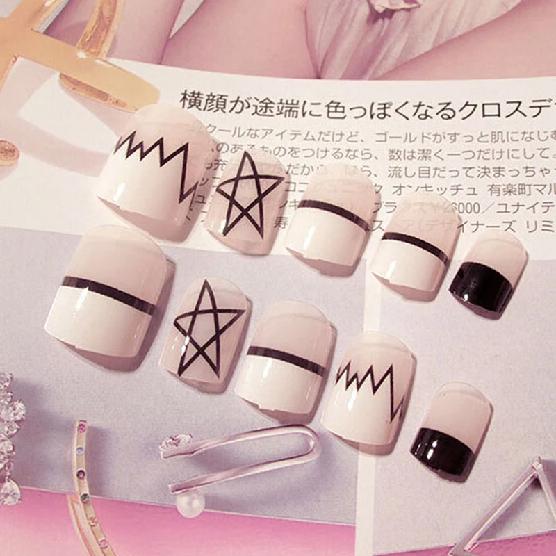 24Pcs Five Star False Nails Wedding Acrylic UV Gel Full Fake Nails Art Tip
