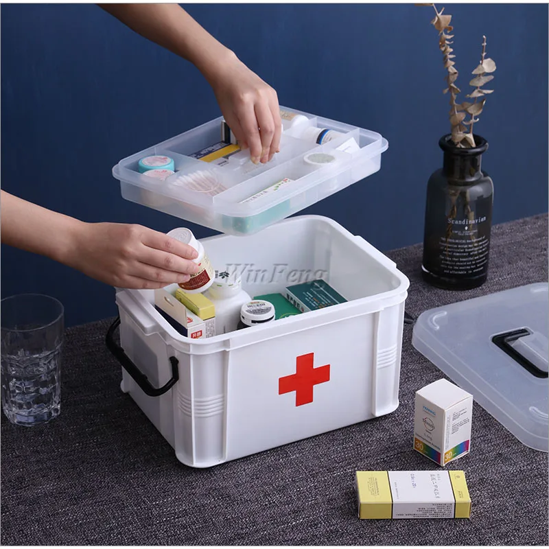 Белый пластиковый домашний аптечка медицинская коробка 2 слоя портативный кемпинг выживание аварийные комплекты лечение лекарство
