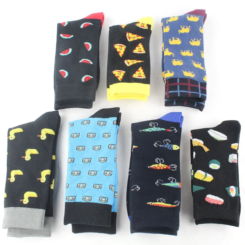 Забавные женские хлопковые носки для пиццы, суши, еды, креативные милые носки унисекс с изображением желтой утки, рыбы, животных