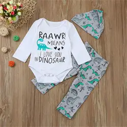 Комплект одежды для новорожденных девочек; детская одежда для мальчиков; одежда с принтом динозавра; Осенняя хлопковая одежда