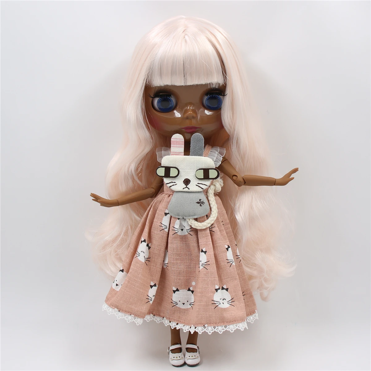 Neo Blythe Doll with Pink Hair, Black Skin, Shiny Cute Face & Custom Jointed Body 1