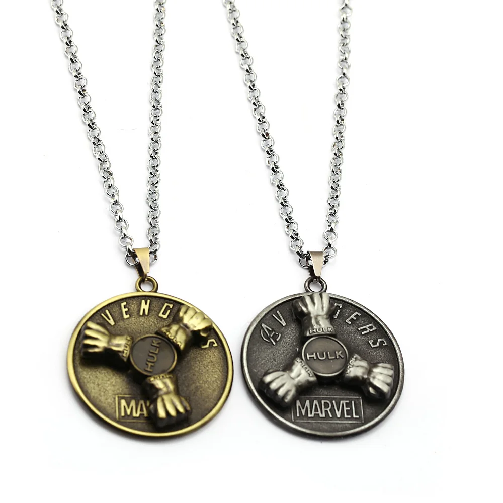 

HSIC The Avengers The Incredible Hulk Necklace Round Rotatable Metal Pendant Necklace Women Men Jewelry Colar HC13126
