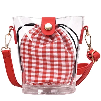 

FGGS-New Korean Version Of the Wild Bucket Transparent Bag Popular Lattice Jelly Package Messenger Bag