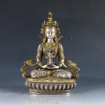 

Chinese Silver Copper Gilt Handwork Carved Buddha Statue