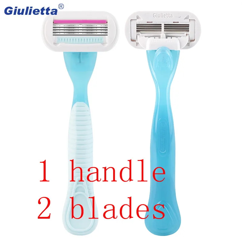 Giulietta 1 ручка + 2 лезвия безопасности Красота Бритва для Для женщин (4-слой лезвие) руководство бикини лезвия для бритья синий Navalha