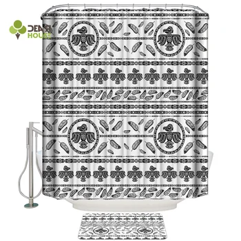 

Dear House Shower Curtain and Mat Set Ethnic Style Feather Geometric Shower Curtain Set Waterproof Fabric
